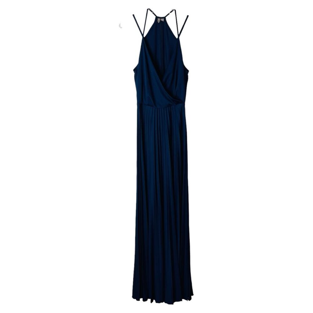 ASOS blue navy pleated tank cross wedding evening stretchy maxi dress 6
